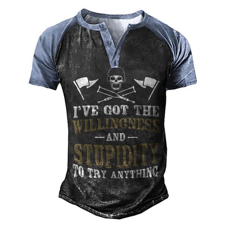 The Willingness & Stupidity Men's Henley Shirt Raglan Sleeve 3D Print T-shirt