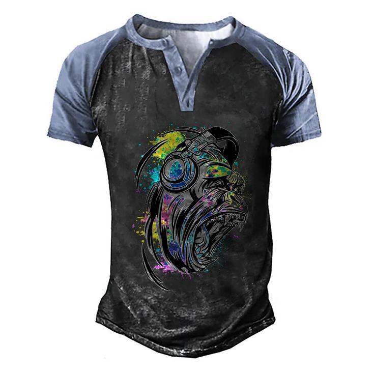 Turntable Dj Gorilla Splash Music Producer Monkey Dj Disc Gift Men's Henley Shirt Raglan Sleeve 3D Print T-shirt