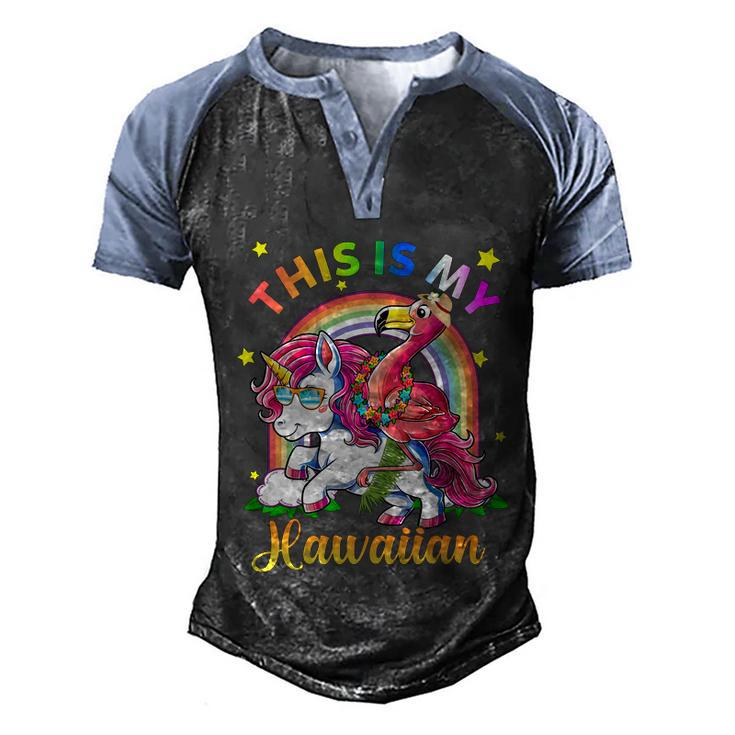 Unicorn Summer Beach Vacation This Is My Hawaiian Gift Men's Henley Shirt Raglan Sleeve 3D Print T-shirt