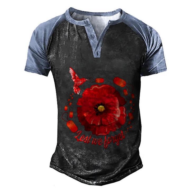 Veterans Day Lest We Forget Red Poppy Flower Usa Memorial Cool Gift Men's Henley Shirt Raglan Sleeve 3D Print T-shirt