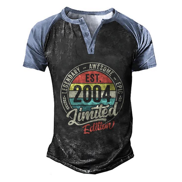 Vintage 18 Year Old Est 2004 Limited Edition 18Th Birthday Men's Henley Shirt Raglan Sleeve 3D Print T-shirt