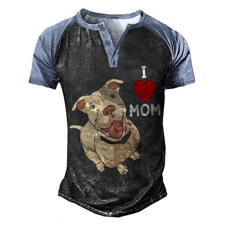 Womens I Love Mom Valentines Day Cute Dog Pitbull Mama V Day Pajama  Men's Henley Shirt Raglan Sleeve 3D Print T-shirt
