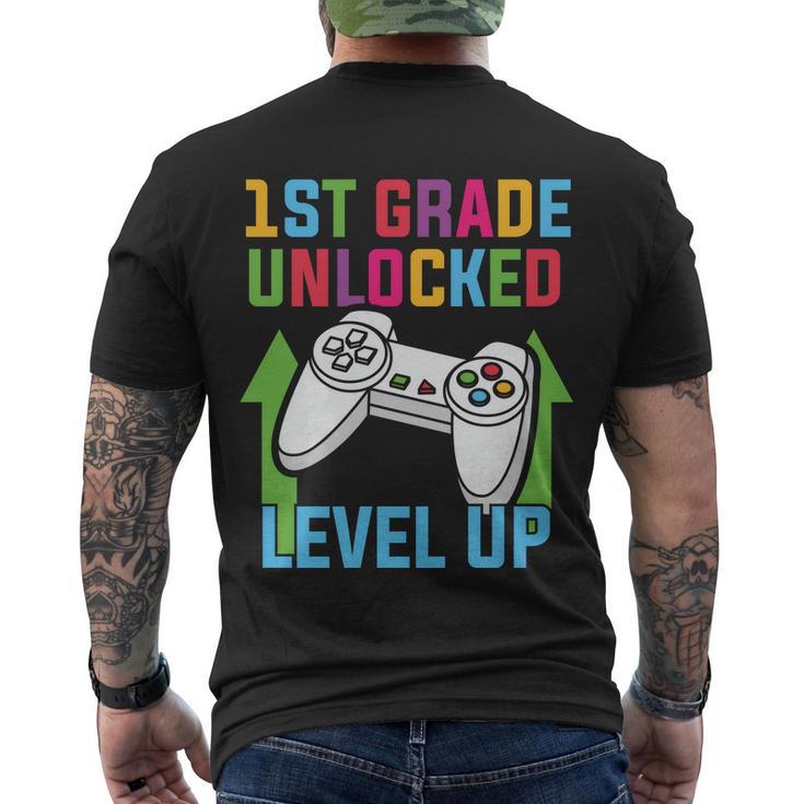 1St Grade Unlocked Level Up Back To School First Day Of School Men's Crewneck Short Sleeve Back Print T-shirt