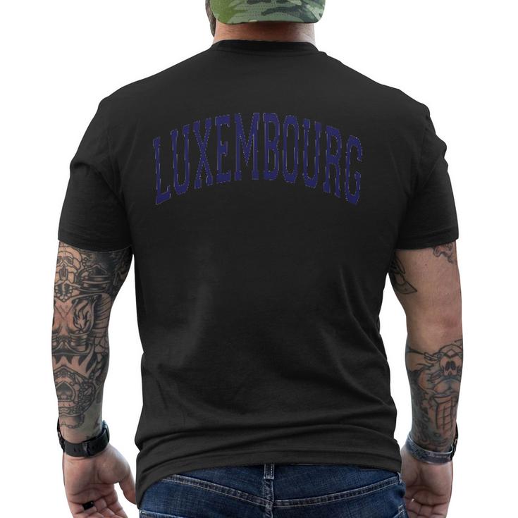 Luxembourg Varsity Style Navy Blue Text Men's Crewneck Short Sleeve Back Print T-shirt