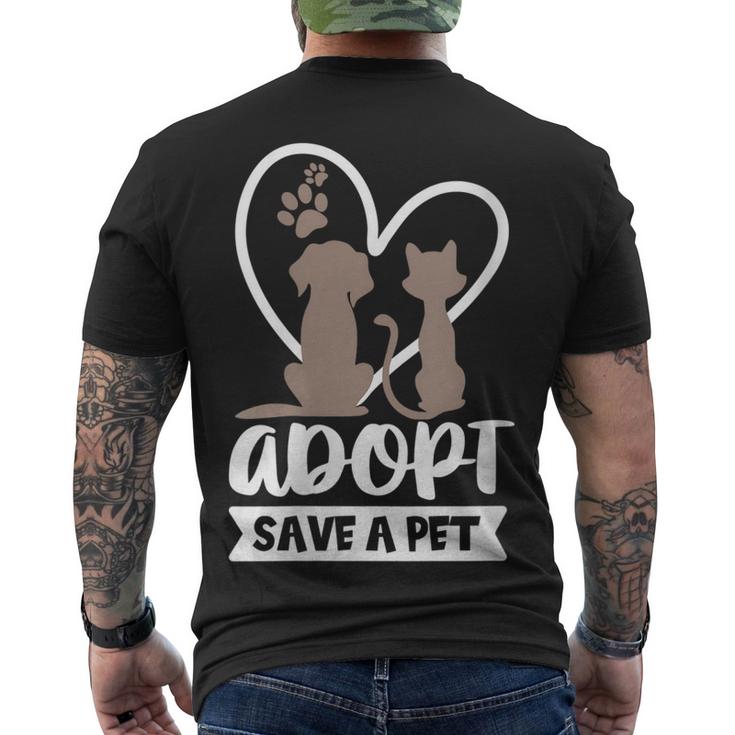 Womens Adopt Save A Pet Cat & Dog Lover Pet Adoption Rescue Gift  Men's Crewneck Short Sleeve Back Print T-shirt