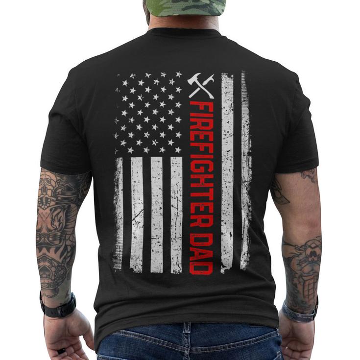 Firefighter Retro American Flag Firefighter Dad 4Th Of July Fathers Day Men's Crewneck Short Sleeve Back Print T-shirt