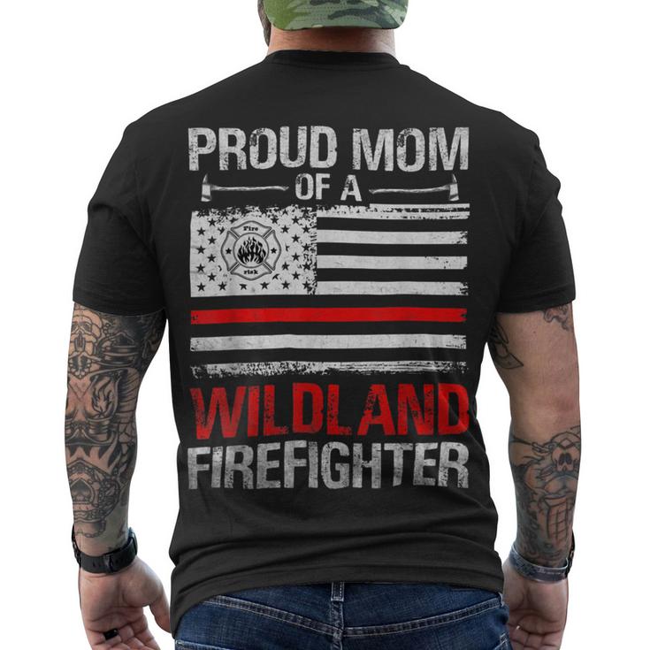Firefighter Red Line Flag Proud Mom Of A Wildland Firefighter Men's T-shirt Back Print
