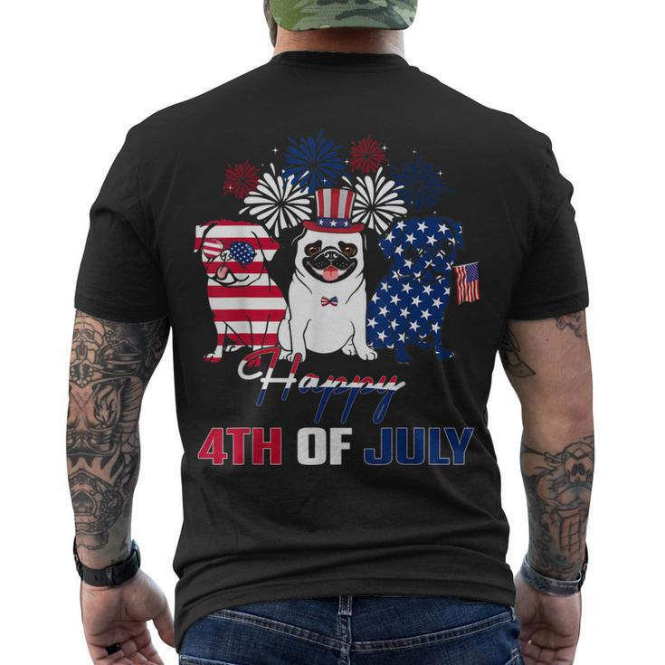 4Th July American Flag Three Red White Pug Blue Firework Men's T-shirt Back Print