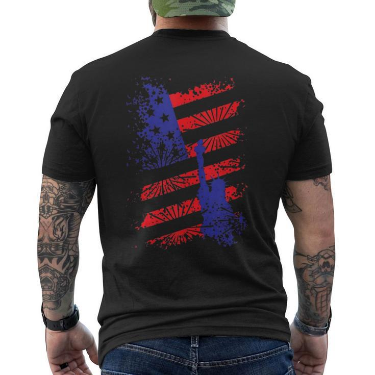 4Th Of July Usa Flag American Patriotic Statue Of Liberty Men's Back Print T-shirt