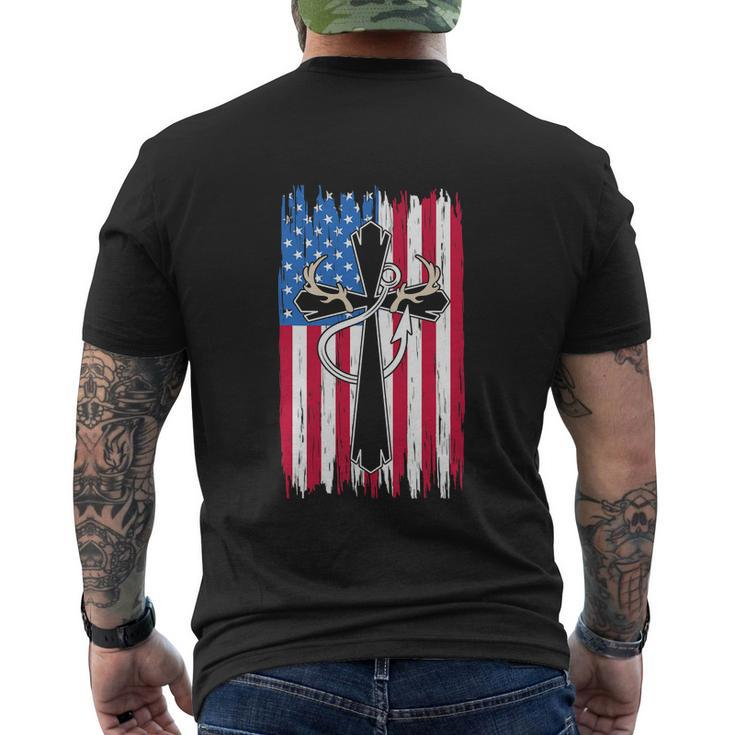 4Th Of July Christian Hunter Fisherman Usa Flag Men's Crewneck Short Sleeve Back Print T-shirt