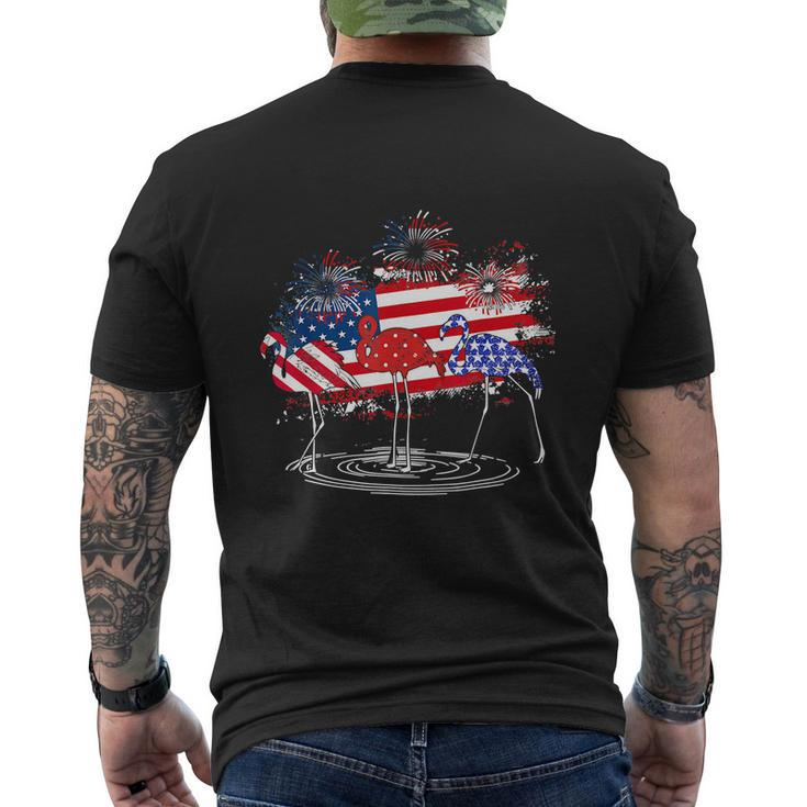4Th Of July Funny American Flag Flamingo Party Men's Crewneck Short Sleeve Back Print T-shirt