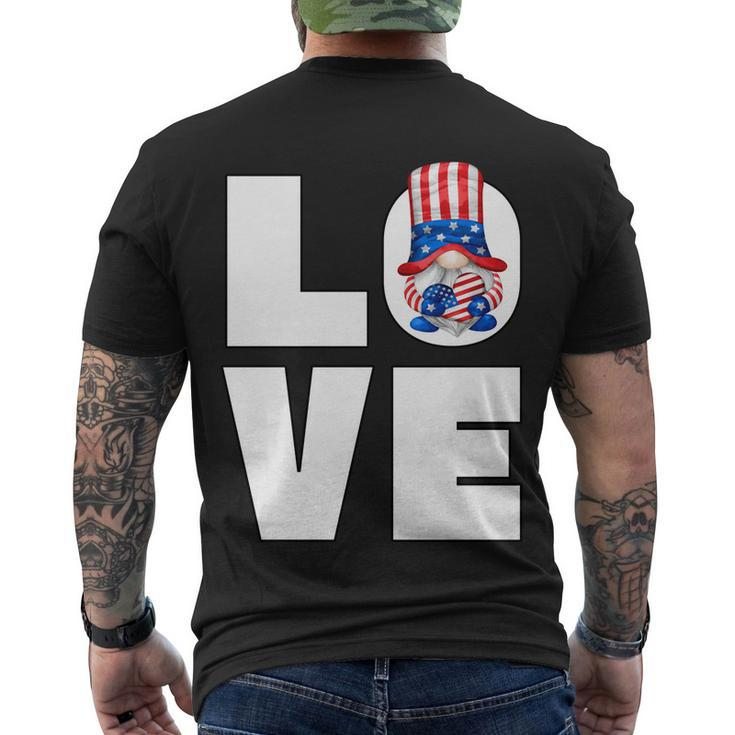 4Th Of July Gnome For Women Patriotic American Flag Heart Gift Men's Crewneck Short Sleeve Back Print T-shirt