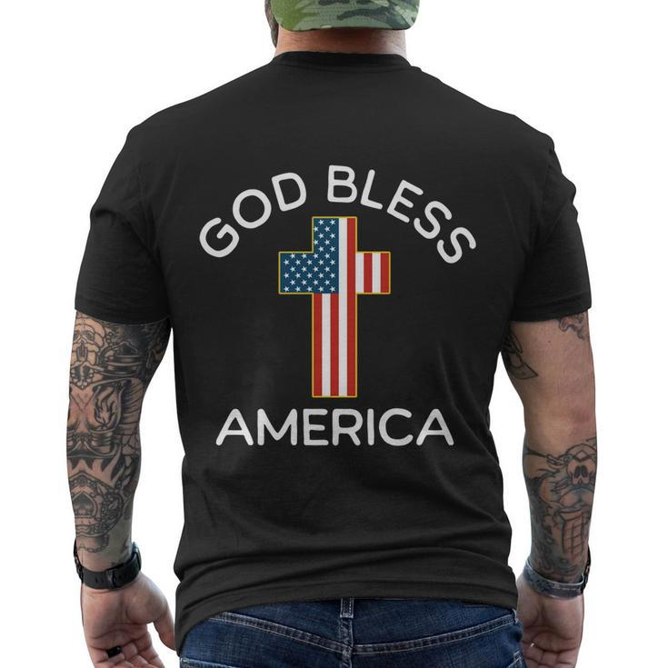 4Th Of July God Bless America Cross Flag Patriotic Religious Gift Men's Crewneck Short Sleeve Back Print T-shirt