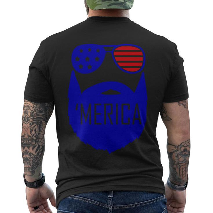 4Th Of July Merica Bearded Glasses Proud American Men's Crewneck Short Sleeve Back Print T-shirt