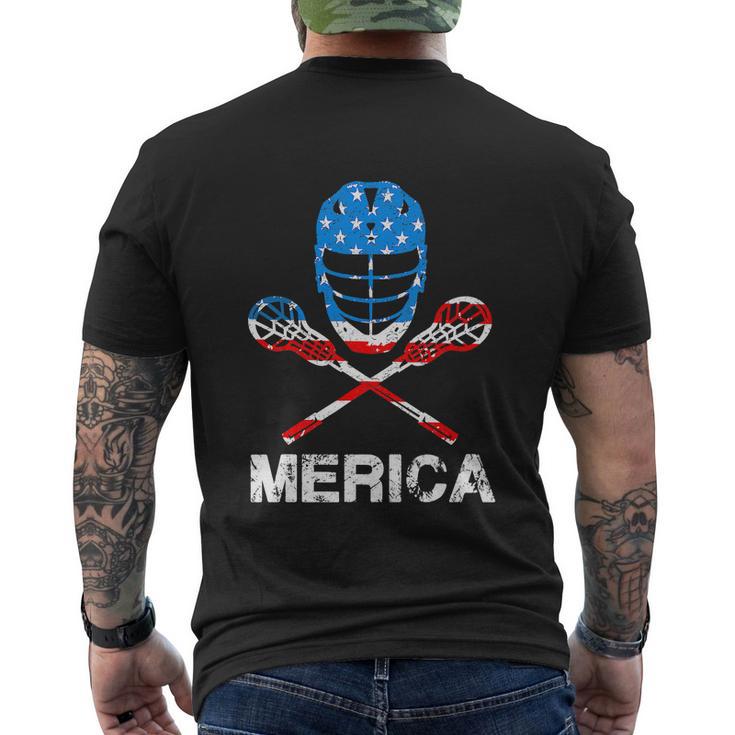 4Th Of July Merica Lacrosse American Flag Men's Crewneck Short Sleeve Back Print T-shirt