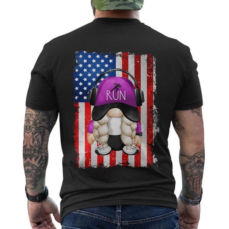 4Th Of July Running Gnome For Women Patriotic American Flag Gift Men's Crewneck Short Sleeve Back Print T-shirt