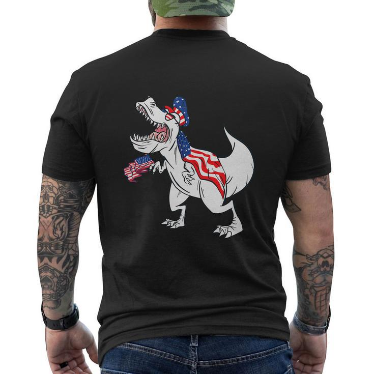 4Th Of July T Rex Dinosaur Amerisaurus Funny Men's Crewneck Short Sleeve Back Print T-shirt
