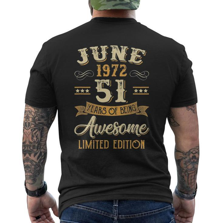 51 Years Awesome Vintage June 1972 51St Birthday Men's Back Print T-shirt