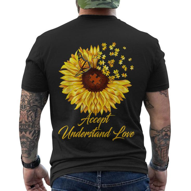 Accept Understand Love Sunflower Autism Tshirt Men's Crewneck Short Sleeve Back Print T-shirt
