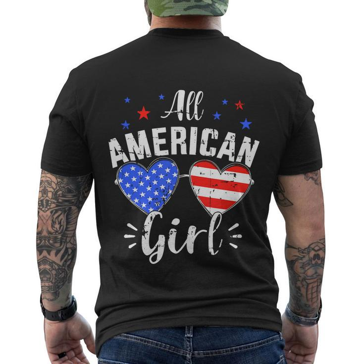 All American 4Th Of July Girl With Sunglasses And Us Flag Men's Crewneck Short Sleeve Back Print T-shirt