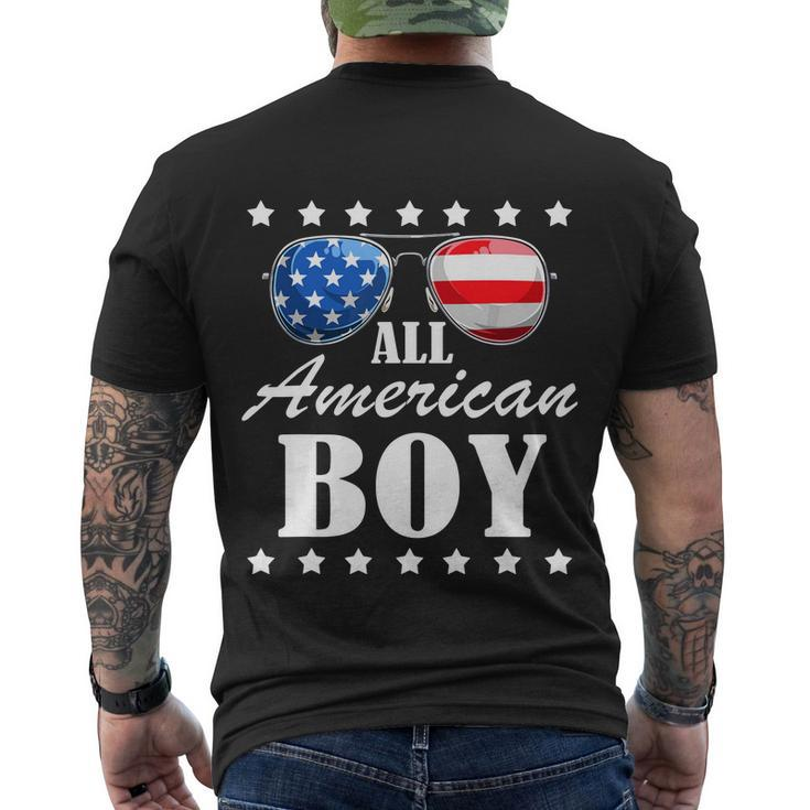 All American Boy Us Flag Sunglasses For Matching 4Th Of July Men's Crewneck Short Sleeve Back Print T-shirt