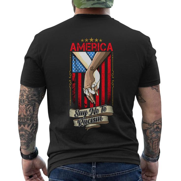 America Say No To Racism Fourth Of July American Independence Day Graphic Shirt Men's Crewneck Short Sleeve Back Print T-shirt