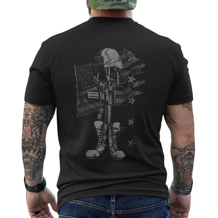 American Flag Battlefield Cross Men's Crewneck Short Sleeve Back Print T-shirt
