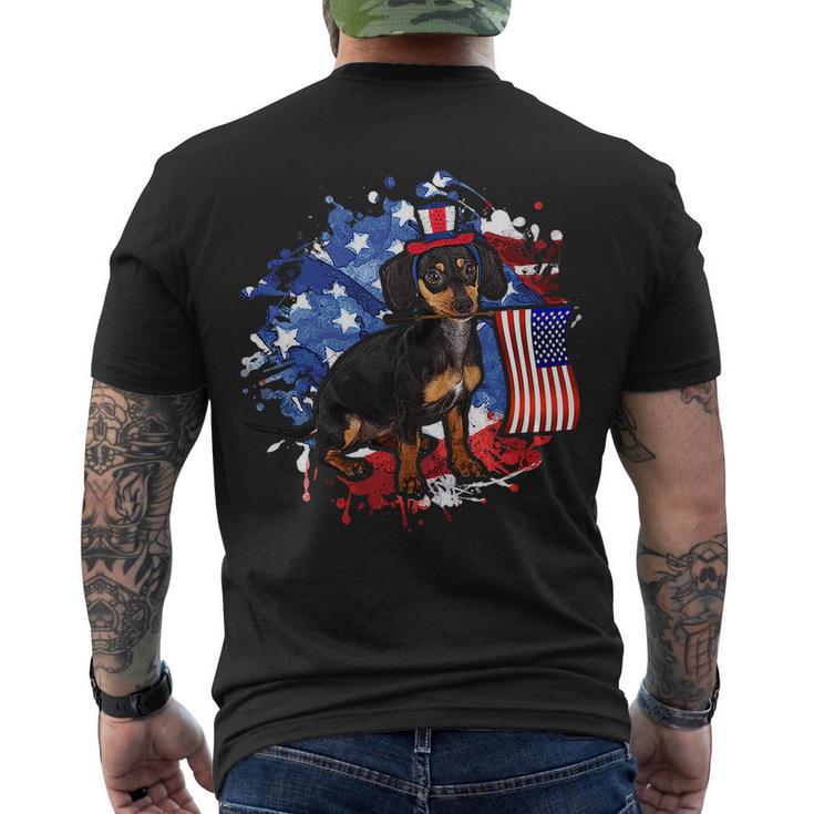 American Flag Dachshund Dog Cool Men's Crewneck Short Sleeve Back Print T-shirt