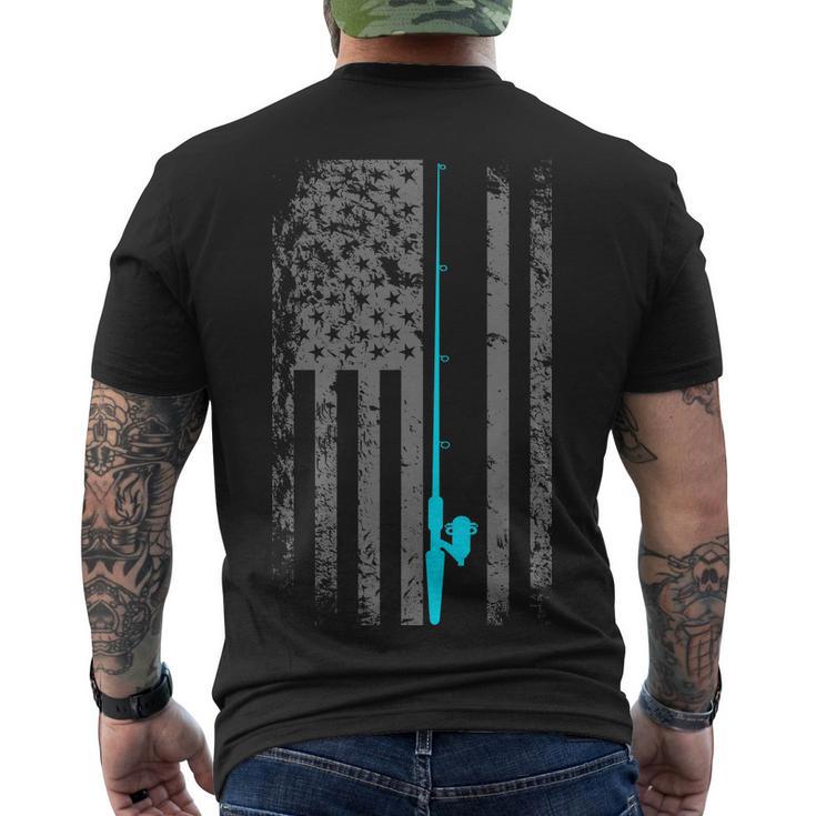 American Flag Fishing Pole Tshirt Men's Crewneck Short Sleeve Back Print T-shirt