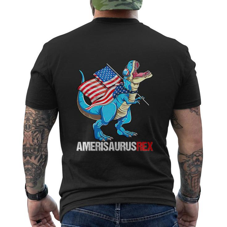 American Flag Funny 4Th Of July T Rex Dinosaur Men's Crewneck Short Sleeve Back Print T-shirt