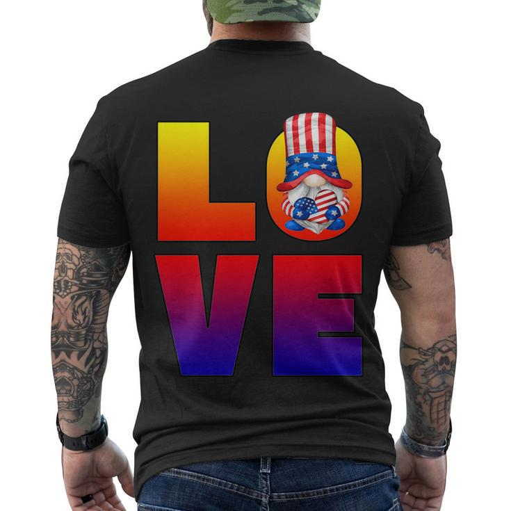 American Flag Gnome Shows Love Patriotic Heart 4Th Of July Gift Men's Crewneck Short Sleeve Back Print T-shirt