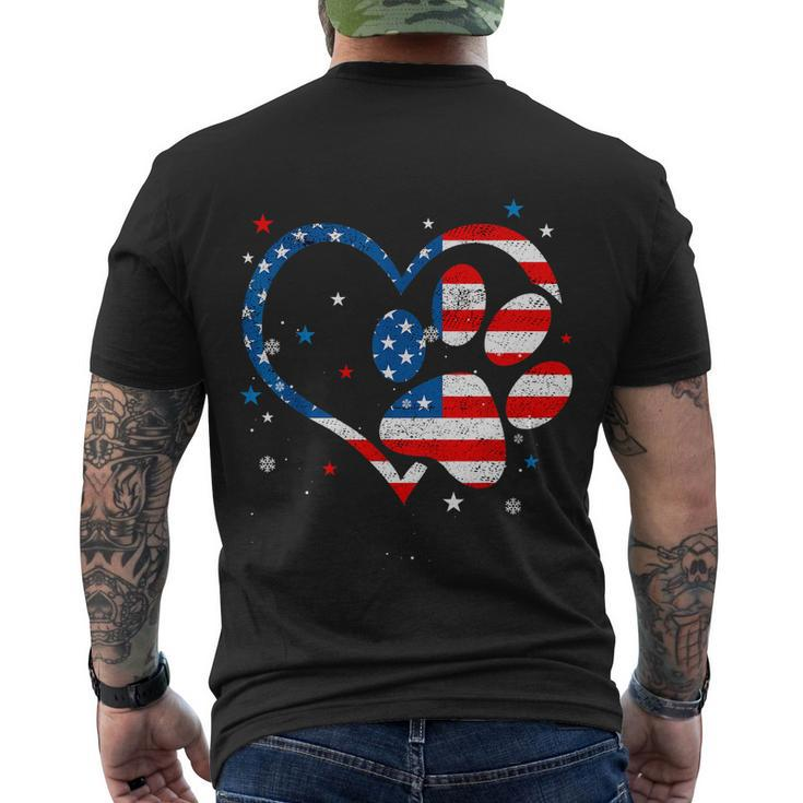 American Flag Patriotic Dog & Cat Paw Print 4Th Of July Men's Crewneck Short Sleeve Back Print T-shirt
