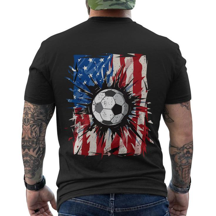American Flag Soccer Ball 4Th Of July Cool Sport Patriotic Men's Crewneck Short Sleeve Back Print T-shirt