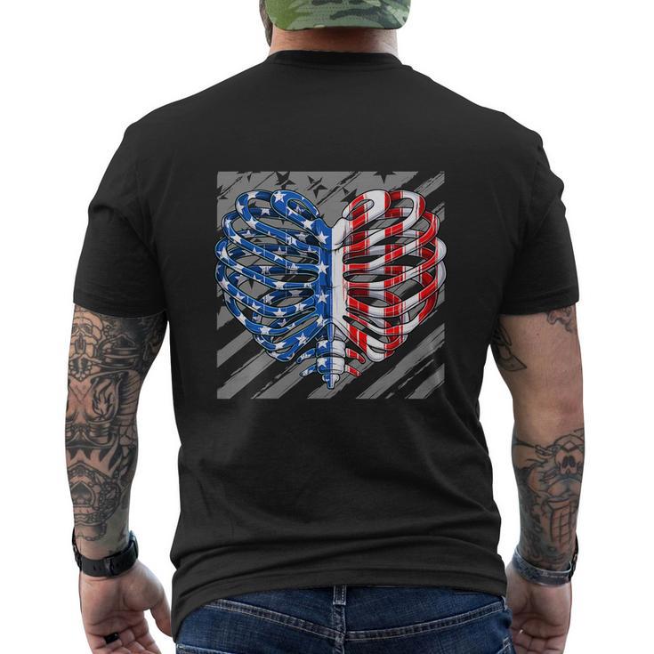 American Ribcage Heart Usa Flag Funny 4Th Of July Men's Crewneck Short Sleeve Back Print T-shirt