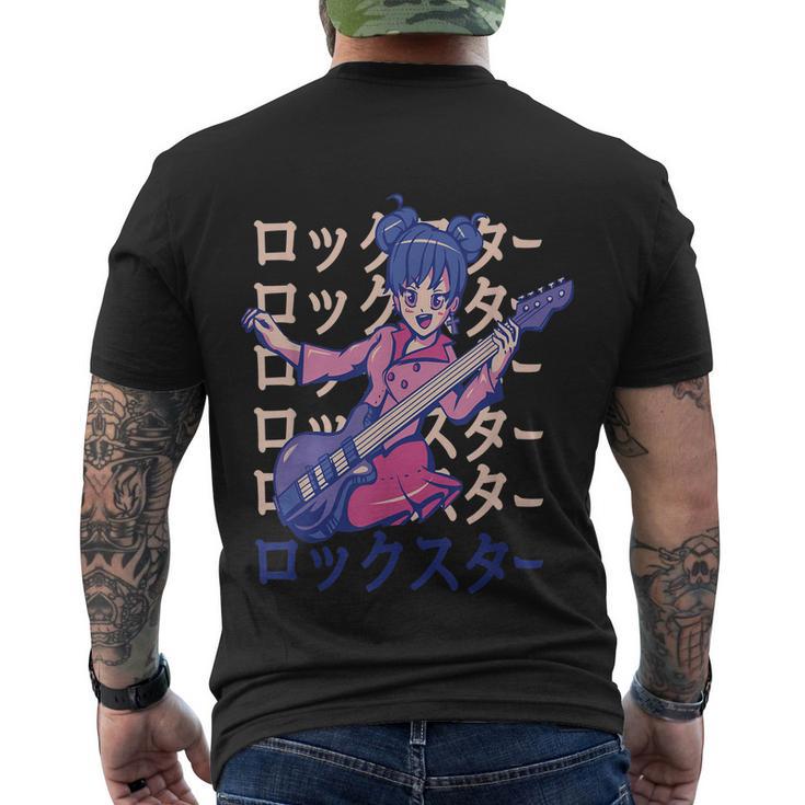 Anime Girl Bass Guitar Men's Crewneck Short Sleeve Back Print T-shirt