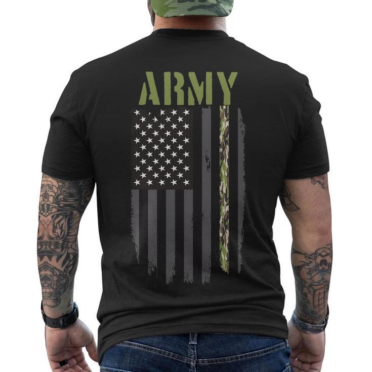 Army Veteran Thin Camo Line Flag Tshirt Men's Crewneck Short Sleeve Back Print T-shirt