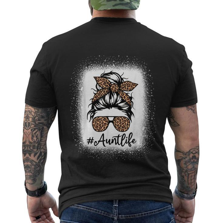 Aunt Life Leopard Messy Bun Aunt Life Bleached Christmas T Men's Crewneck Short Sleeve Back Print T-shirt