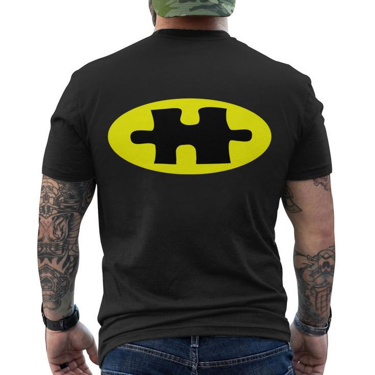 Autism Awareness Bat Puzzle Logo Tshirt Men's Crewneck Short Sleeve Back Print T-shirt