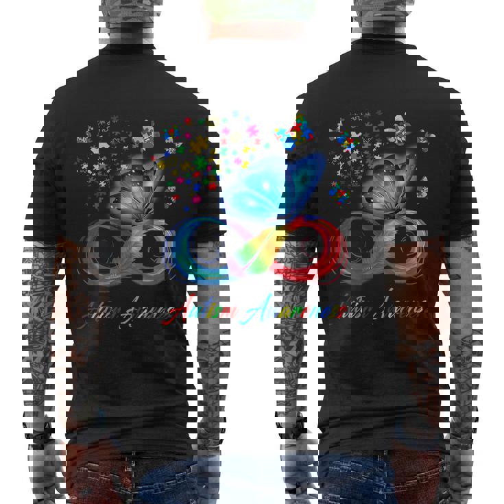Autism Awareness Colorful Butterfly Men's Crewneck Short Sleeve Back Print T-shirt