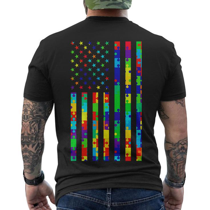 Autism Awareness Colorful Puzzle Flag Men's Crewneck Short Sleeve Back Print T-shirt