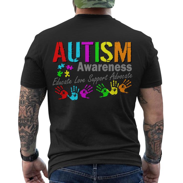 Autism Awareness Educate Love Support Advocate Men's Crewneck Short Sleeve Back Print T-shirt