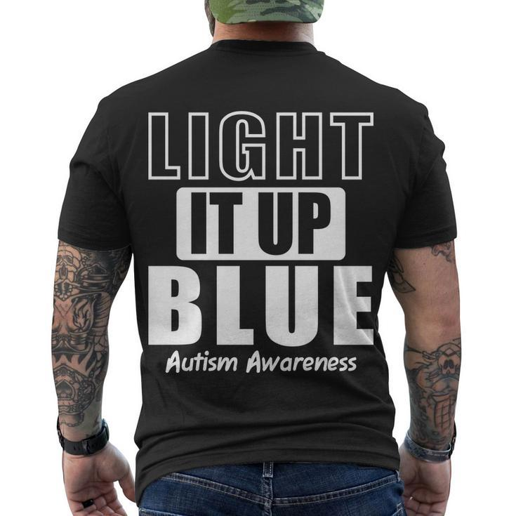 Autism Awareness Light It Up Blue Text Logo Men's Crewneck Short Sleeve Back Print T-shirt