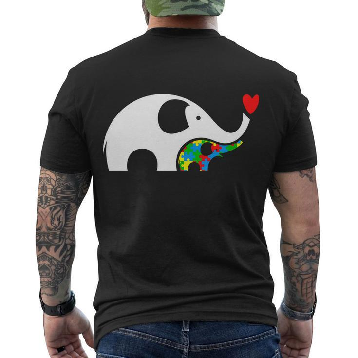 Autism Awareness Mother Baby Elephant Men's Crewneck Short Sleeve Back Print T-shirt