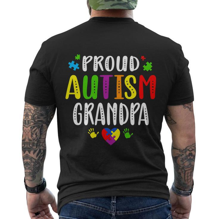 Autism Awareness Proud Autism Grandpa Hand Heart Puzzle Men Tshirt Men's Crewneck Short Sleeve Back Print T-shirt