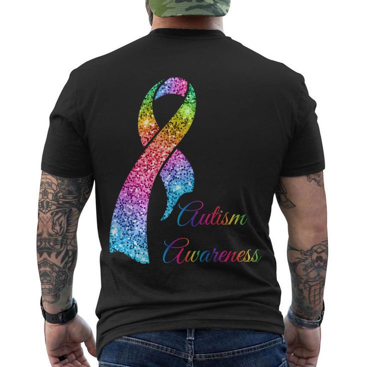 Autism Awareness Sparkle Glitter Ribbon Tshirt Men's Crewneck Short Sleeve Back Print T-shirt