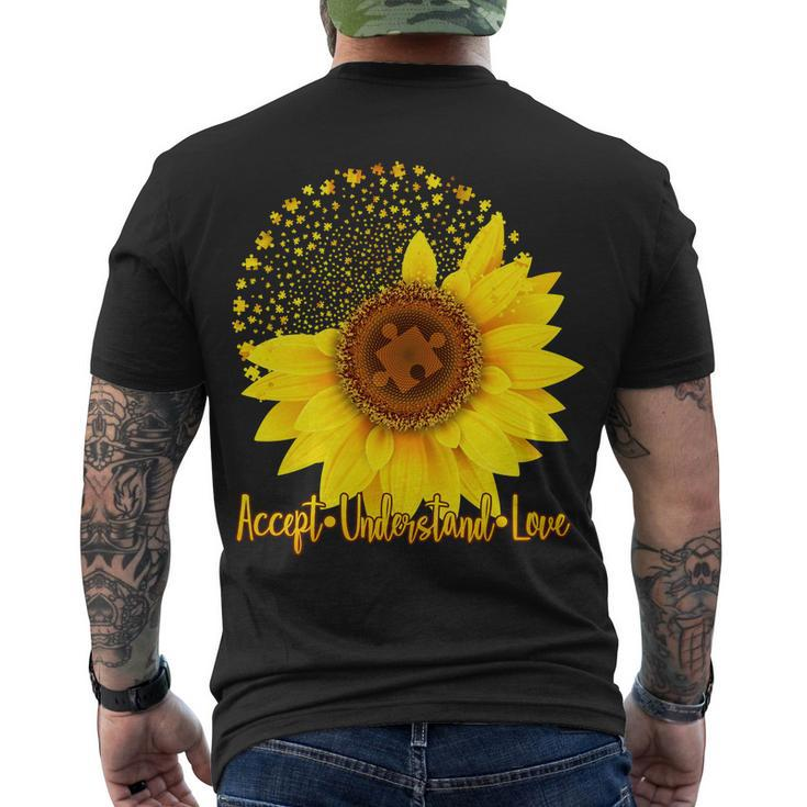 Autism Awareness Sunflower Puzzle Men's Crewneck Short Sleeve Back Print T-shirt