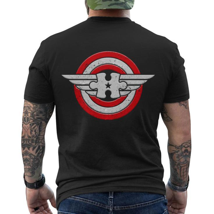 Autism Awareness Superhero Shield Crest Tshirt Men's Crewneck Short Sleeve Back Print T-shirt