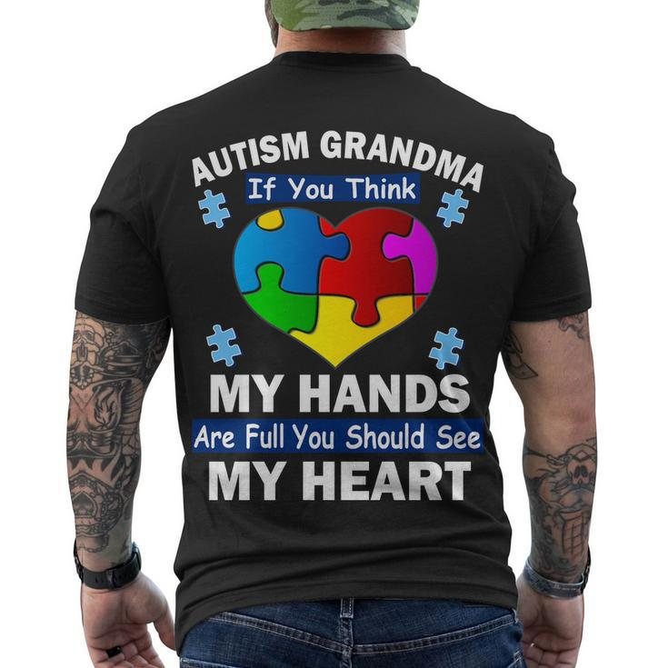 Autism Grandma My Hands Are Full You Should See My Heart Tshirt Men's Crewneck Short Sleeve Back Print T-shirt