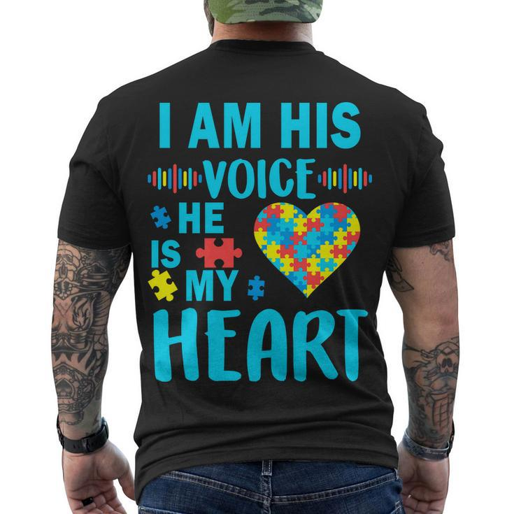 Autism I Am His Voice He Is My Heart Tshirt Men's Crewneck Short Sleeve Back Print T-shirt