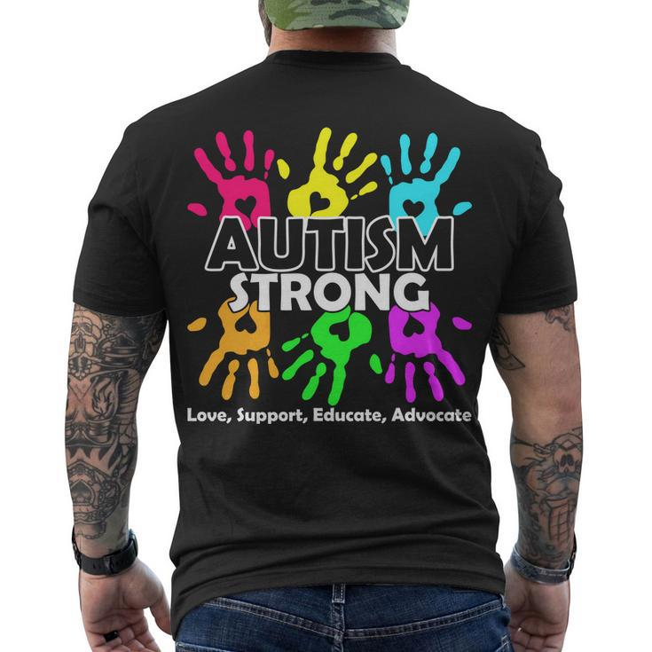 Autism Strong Love Support Educate Advocate Men's Crewneck Short Sleeve Back Print T-shirt